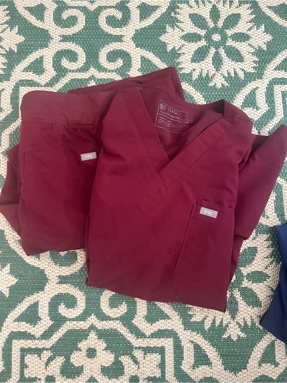 Figs V-Neck Scrub Top and Pants - Burgundy